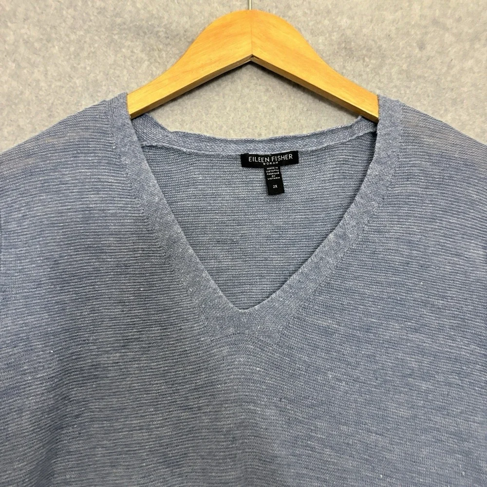 Eileen Fisher Womens Linen Sweater Size 2X Blue‎ Sustainable Beachy Lightweight